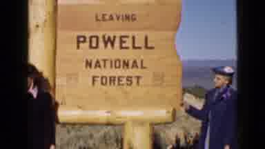 Utah USA (1939): People Standing By Powell National Forest Sign