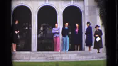 Ontario Canada (1940): Six People Stand In Front Of Building Entrance On A Cloudy