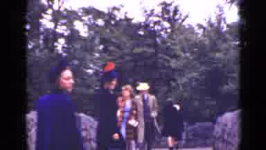 Ontario Canada (1940): People Walking On A Bridge Or Stone Street Near The Forest