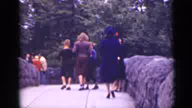 Ontario Canada (1940): Three Sisters Get Playful As They Cross A Bridge At The