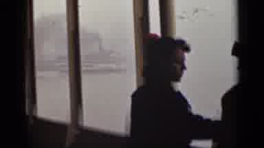 Ontario Canada (1940): Two People Looking At The Water With A Ship Sailing In The