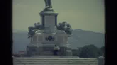 Florence Italy (1962): Large Statue With People Walking And A Bus Going By