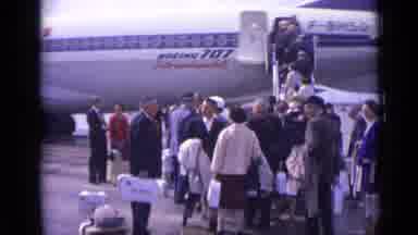 London England (1962): Plane Passengers Waiting Boeing 707 Boarding Airport Tarmac