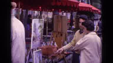 PARIS FRANCE-1962: Outdoor Market With People Observing An Artist