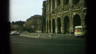 Rome Italy-1962: Colosseum With Classic Cars And Bus