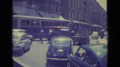VATICAN CITY-1962: Classic Cars And Trolley In Busy Urban Street