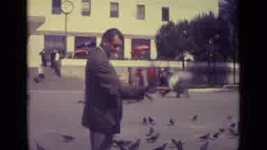 Venice Italy (1962): Man Smoking A Cigarette Feeding The Birds With His Hands