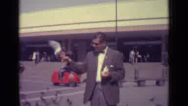 Venice Italy (1962): A Business Man Is Feeding Pigeons In A Parking Area