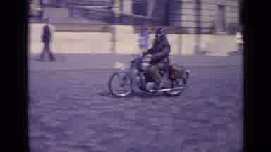 Versailles France (1962): Motorbike Brick Street People Driver Helmet Fountain