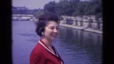 Versailles France (1962): Woman Strolling Across Bridge Over River Within Very