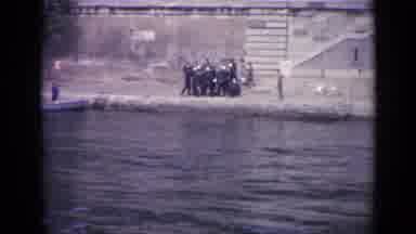 Versailles France (1962): Group Of People Standing On Concrete Riverbank Near