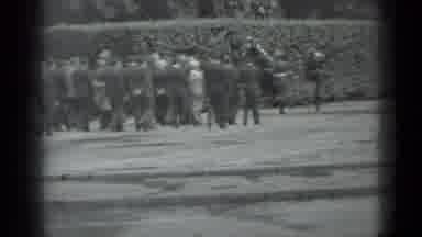 Moscow Russia (1983): White And Black Video Of A Crowd Following A Banner