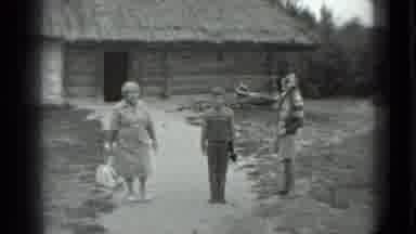 Moscow Russia (1983): People Outside A Very Humble House And A Jet Parked In The
