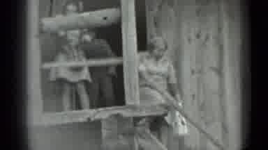 Moscow Russia (1983): Elderly Woman Walks Down Steps Of A Log Cabin As Children