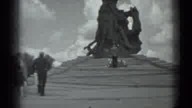 Moscow Russia (1983): People Stand On The Steps Of A Large Statue Followed By A
