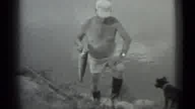 Moscow Russia (1983): Old Man Steps Gingerly Up From The Riverbank Carrying His