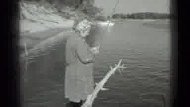 Moscow Russia (1983): Grandma Fishing In A Windy Day Near A Lake