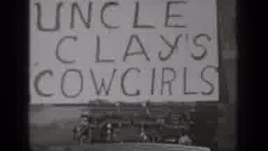 Bend Oregon (1937): Uncle Clay's Cowgirls Sign And Two Girls Ride Past On A Horse
