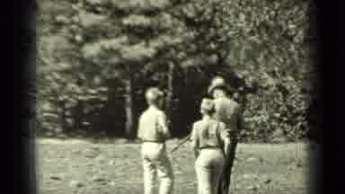 Klamath California (1937): Dad With Boys Near Woods Edge Carrying Rifles