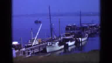 Long Island New York (1948): View Of White Boat Docked At Wooden Pier Near Small