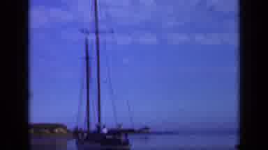 Long Island New York (1948): View Of Boat With Lowered Sail And Blue Ocean Water