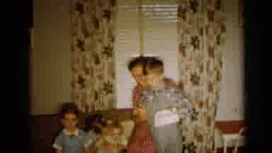 Minnesota USA (1958): Family Little Kids Outside Purple Flowers