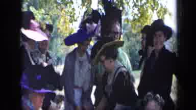 Aledo Texas (1959): Many Women Around A Table In Nature Wearing Feather Hats While