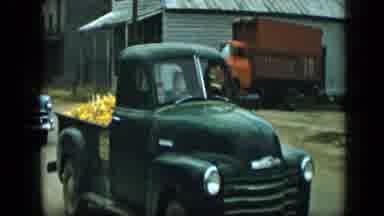 Aledo Texas (1959): All For Christ Vehicle Leads Green Truck And Chevrolet Sedan