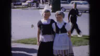 Iowa USA (1959): Danish Girls Posing For A Photo Downtown Near Some Very Pretty