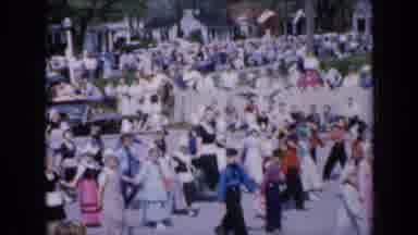 Iowa USA (1959): Women And Children In Traditional Dress Walking And Holding Hands
