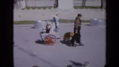 Iowa USA (1959): A Man Pulls A Child In A Wagon As A Parade Of Larger Displays