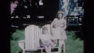 Missouri USA (1961): Three Children Standing Sitting Chairs Outdoors Dresses Old