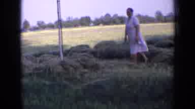 Russia (1963): Woman Wearing White Dress Flips Piles Of Cut Grass With Hand Scythe