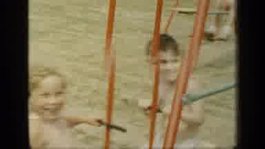 New York (1948): Two Kids One Boy And One Girl Swinging On A Swing Together