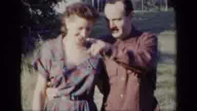 New York (1948): Couple Walking Together Chatting And Then Kids Lined Up Behind