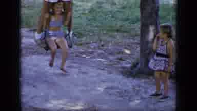 New York (1948): Man Standing On Swing Girl Sitting And Child Looking Away