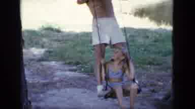 New York (1948): Father Swings With Daughter On Wooden Swing