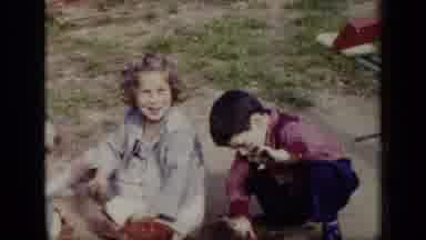 New York (1948): Three Children Sitting And Scooping Mud Into A Cooking Pot