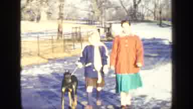 New York (1948): Young Girl Walks A Doberman With Her Mother And They Walk Towards