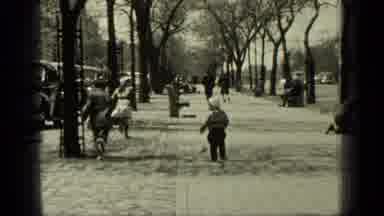 New York (1949): Children Running Down The Sidewalk In Play Amid Trees On Sunny