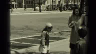 New York (1949): Woman And Two Adolescents In Hats Playing On The Sidewalk In A