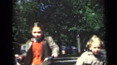 New York (1949): Two Girls Riding Bicycles On Sidewalk On A Bright Sunny Day