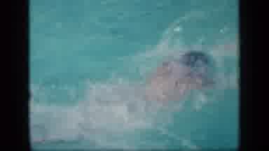 New York (1957): Man Using The Breast Stroke To Swim Across The Pool To His Friend