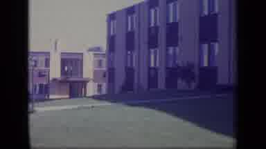 New Jersey (1970): Overview Of Two Building And Green Grass And Tree Vintage Video