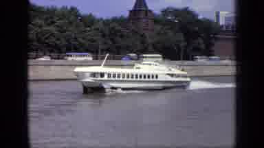 Moscow Russia (1971): View Of White Hydrofoil Boat And Building On A Bright Sunny