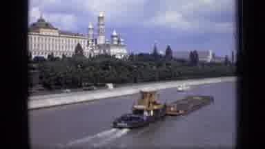 Moscow Russia (1971): Activity Includes Tug Moving Up River Then Golden Temple