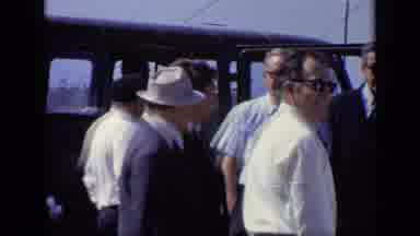 Moscow Russia (1971): Men In Suits And Safety Helmets Standing On A Sandy Lot