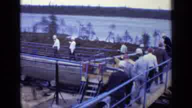 Moscow Russia (1971): Construction Working Men Walking Alongside River