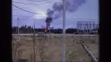 Moscow Russia (1971): Small Shack On Fire In Open Field Near Power Lines