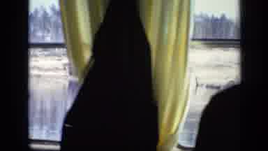 Moscow Russia (1971): View Of Tan Building And Yellow Curtain On A Sunny Day
